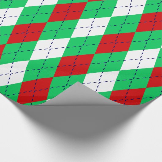 Argyle XL Emerald Green Navy Blue Red Wht Cadeaupapier (Hoek)