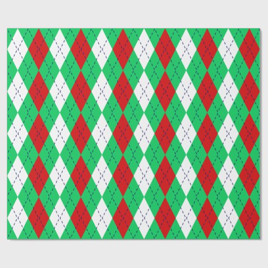Argyle XL Emerald Green Navy Blue Red Wht Cadeaupapier (Vlak)