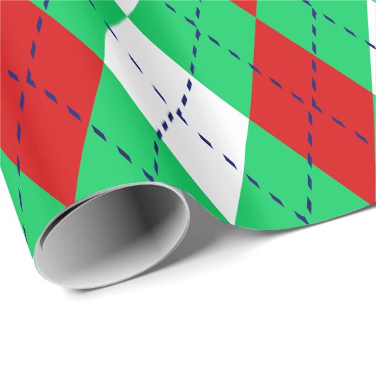 Argyle XL Emerald Green Navy Blue Red Wht Cadeaupapier (Rol Hoek)