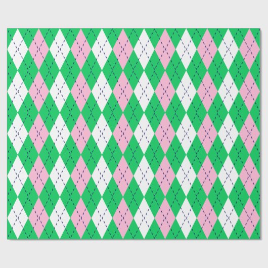 Argyle XL Emerald Green Navy Blue Wht Cadeaupapier (Vlak)