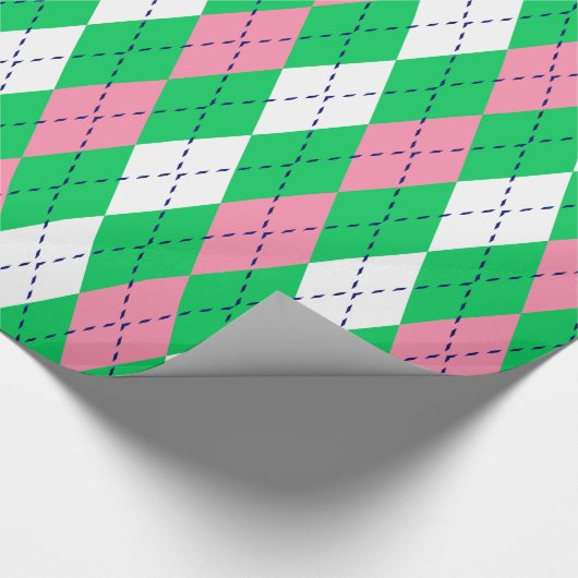 Argyle XL Emerald Green Navy Blue Wht Cadeaupapier (Hoek)