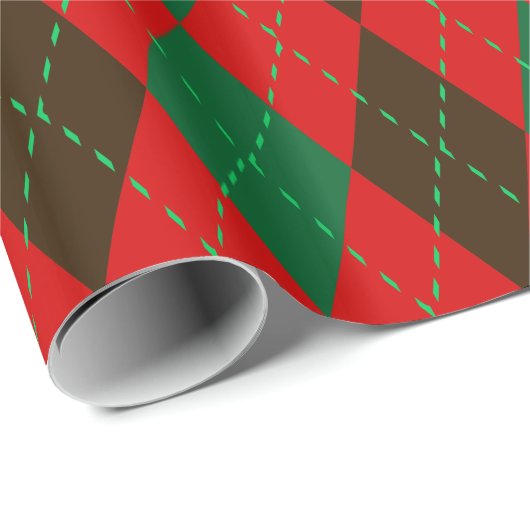 Argyle XL Red Forest Emerald Green Cadeaupapier (Rol Hoek)
