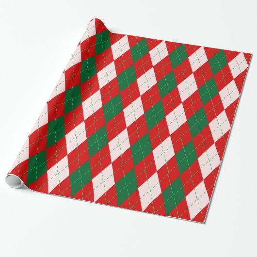 Argyle XL Red Forest Emerald Green Cadeaupapier (Uitgerold)
