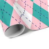 Argyle XL Roze Marineblauw Wit Cadeaupapier (Rol Hoek)
