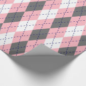 Argyle XL Roze Marineblauw Wit Cadeaupapier (Hoek)