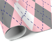 Argyle XL Roze Marineblauw Wit Cadeaupapier (Rol Hoek)