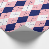 Argyle XL Roze Marineblauw Wit Cadeaupapier (Hoek)