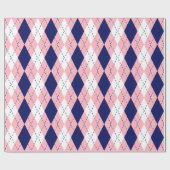 Argyle XL Roze Marineblauw Wit Cadeaupapier (Vlak)