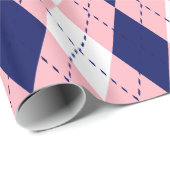 Argyle XL Roze Marineblauw Wit Cadeaupapier (Rol Hoek)