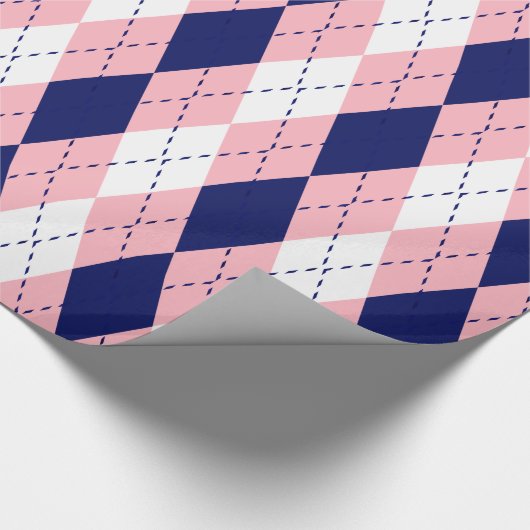 Argyle XL Roze Navy Blue Wht Cadeaupapier (Hoek)