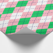 Argyle XL Roze Navy Groen Wit Cadeaupapier (Hoek)