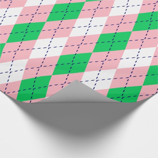Argyle XL Roze Navy Groen Wit Cadeaupapier (Hoek)