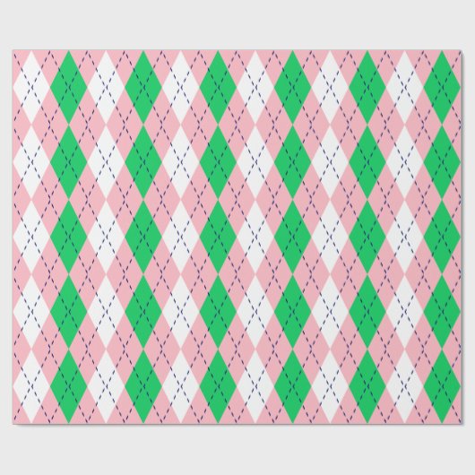 Argyle XL Roze Navy Groen Wit Cadeaupapier (Vlak)