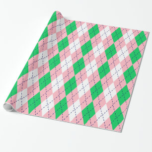 Argyle XL Roze Navy Groen Wit Cadeaupapier