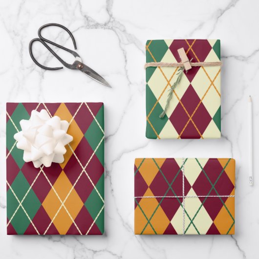 Argyle Yellow Oranje Green Merry-kerstcadeau Inpakpapier Vel (Voorkant)