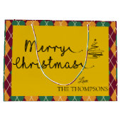 Argyle Yellow Oranje Green Script Merry Kerstmis Groot Cadeauzakje (Achterkant)