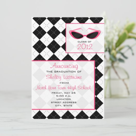 Argyle & zonnebril 2012 Afstudeeraankondiging Kaart (Staand voorkant)