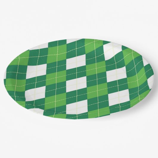Argylepatroon, groen en wit papieren bordje (Gekanteld)