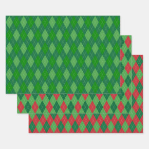 Argylepatroon rood en groen inpakpapier vel