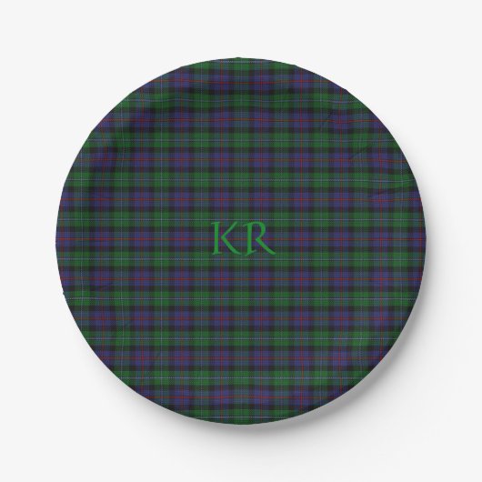 Argyll District Tartan met monogram / naam Papieren Bordje (Voorkant)