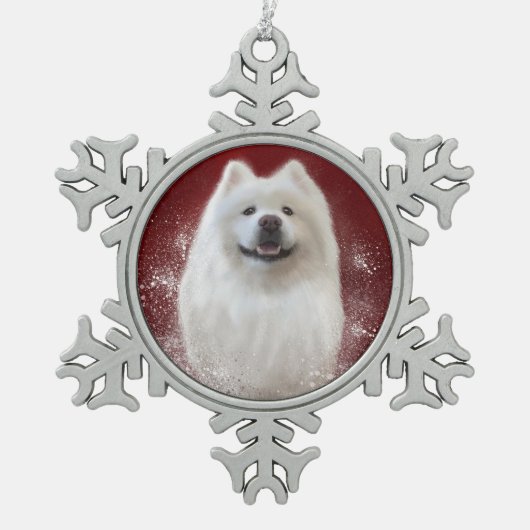 Ari de Samojeed Tin Sneeuwvlok Ornament (Voorkant)