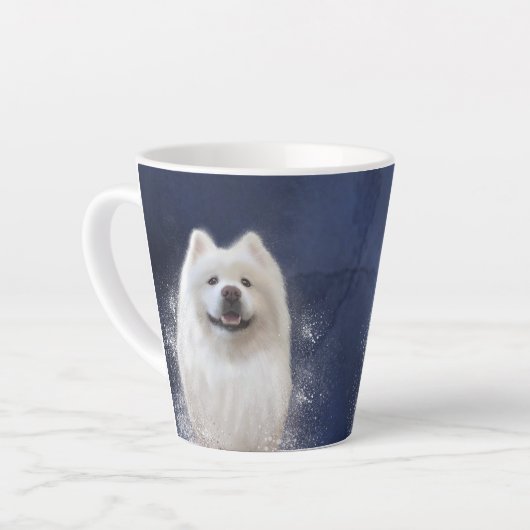 Ari het Samojeed collectie BLAUW Latte Mok (Linkerhoek)