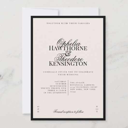 Aria | Black and Beige Minimal Classic Wedding  Kaart (Voorkant)