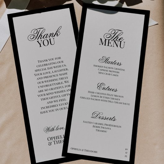 Aria | Black and Beige Minimal Classic Wedding  Menu