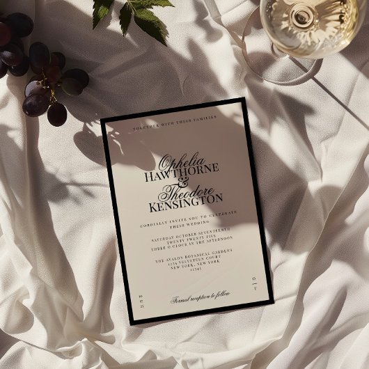 Aria | Black and Beige Minimal Elegant Wedding  Kaart