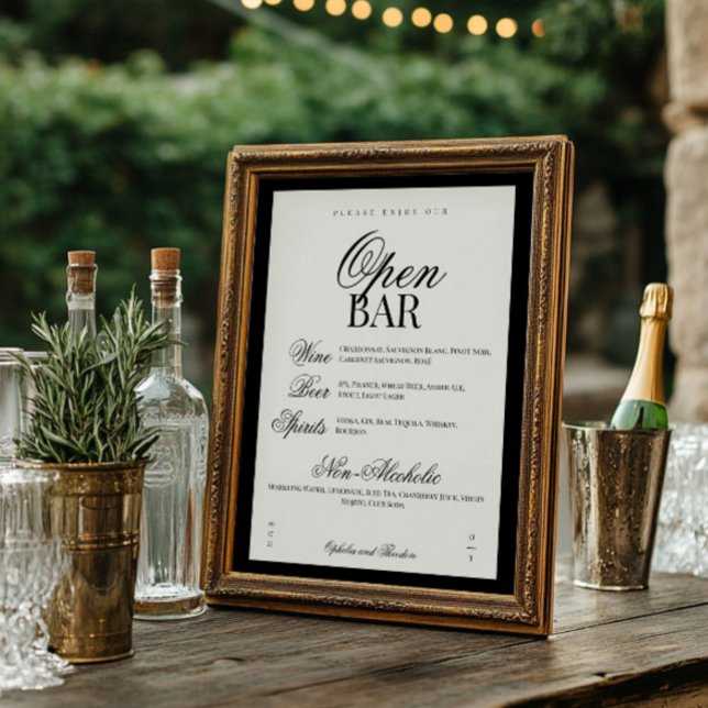 Aria | Black Beige Elegant Wedding Bar Sign (Creator heeft geüpload)