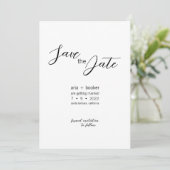 Aria · Elegant Modern Script Zwart-wit Save The Date (Staand voorkant)