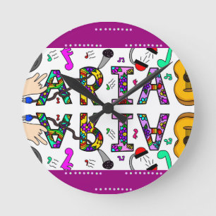Aria, Girl's naam Whimsical Flowers Music Thleed Ronde Klok