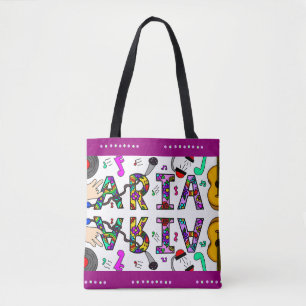 Aria, Girl's naam Whimsical Flowers Music Thleed Tote Bag