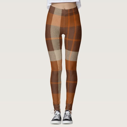 Aria Grace Autumn Hearth Cozy Plaid Pattern Fire Leggings (Voorkant)