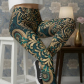 Aria Grace Blauwgroen Chrysanthemum Paisley Herita Leggings