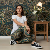 Aria Grace Blauwgroen Chrysanthemum Paisley Herita Leggings
