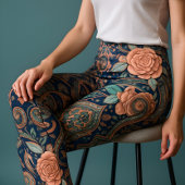 Aria Grace Elegant Cobalt Rosewood Boho Leggings