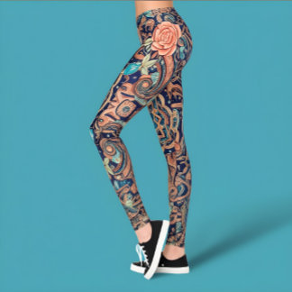 Aria Grace Elegante Cobalt Rosewood Boho Leggings