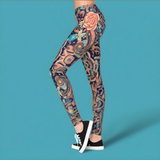 Aria Grace Elegante Cobalt Rosewood Boho Leggings