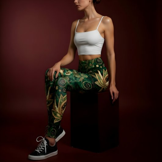 Aria Grace Emerald Lotus Paisley Folk Pattern Leggings