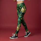 Aria Grace Emerald Lotus Paisley Folk Pattern Leggings