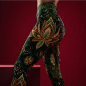 Aria Grace Emerald Lotus Paisley Folk Pattern Leggings
