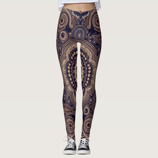 Aria Grace Indigo Marigold Paisley Tapestry Leggings (Voorkant)