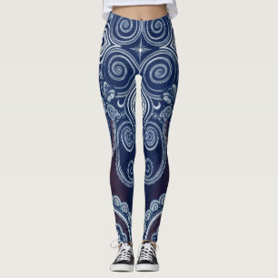 Aria Grace Kobalt Roos Paisley Erfgoed Patroon Leggings