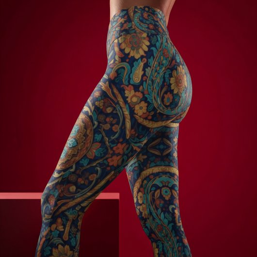Aria Grace Majestic Indigo Paisley Boho Leggings