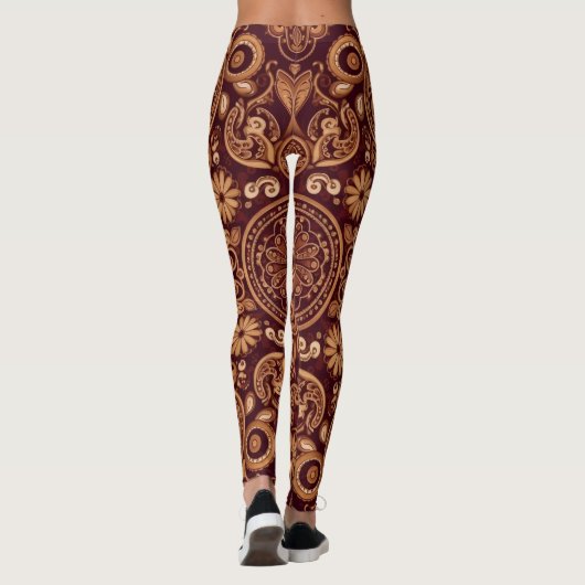 Aria Grace Maroon Daisy Paisley Embroidery Pattern Leggings (Achterkant)