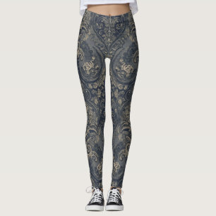 Aria Grace Navy Pioen Paisley Erfgoed Tapijt Leggings