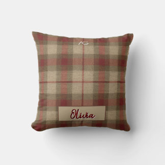 Aria Grace Olive & Wheat Rustic Plaid Patroon Naam Kussen