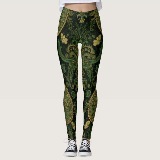 Aria Grace Regal Emerald Paisley Boho Design Leggings (Voorkant)