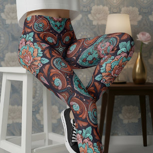 Aria Grace Stralende Paisley Pioen Boho Vintage Leggings
